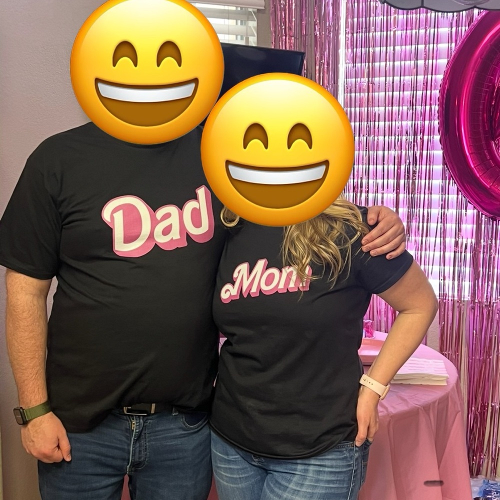 Black 'Dad' and 'Mom' Graphic T-Shirts